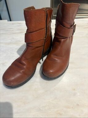 Born Brown Leather Ankle Boots with Buckle Strap